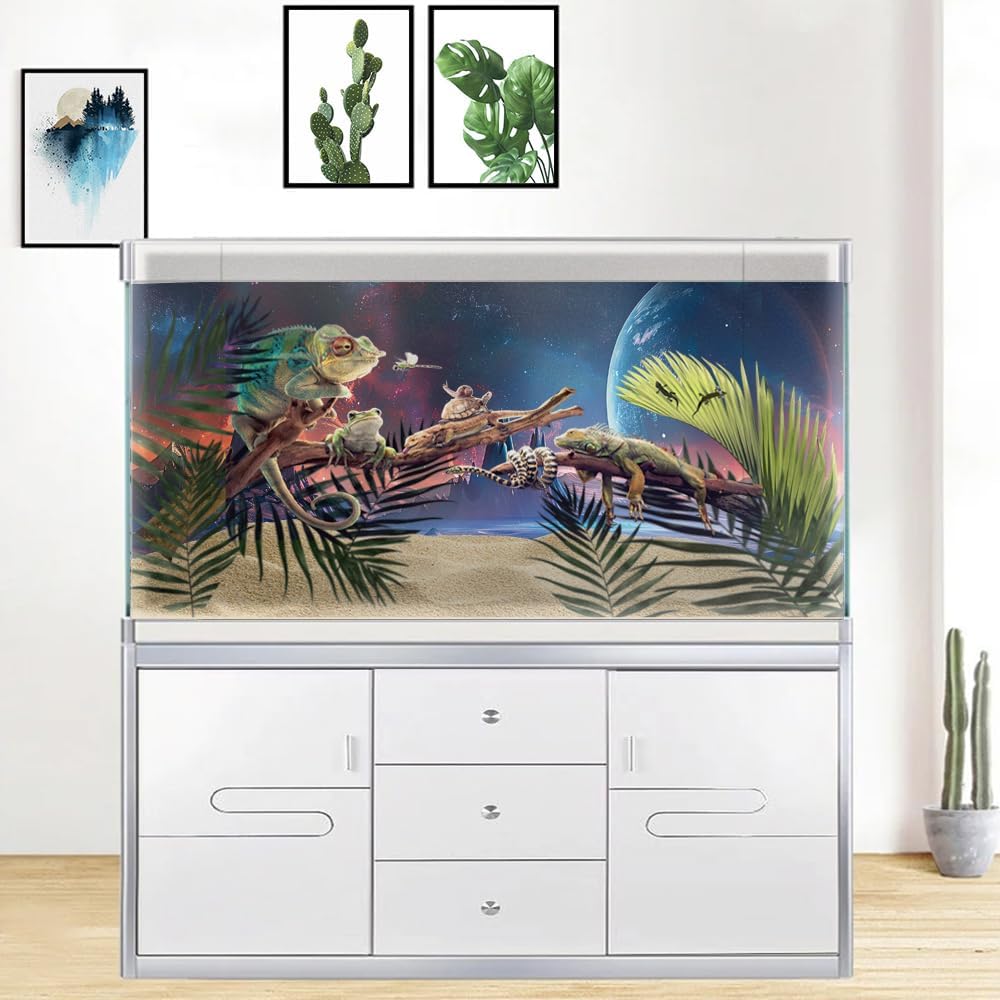 Scarlet Cosmic Aquarium Background,Cool Galaxy Parallel Space Themed Fish Tank Background, Tropical Desert Terrarium Background 36X20IN with 8 EVA Double-Sided Tape - Pet Explorer
