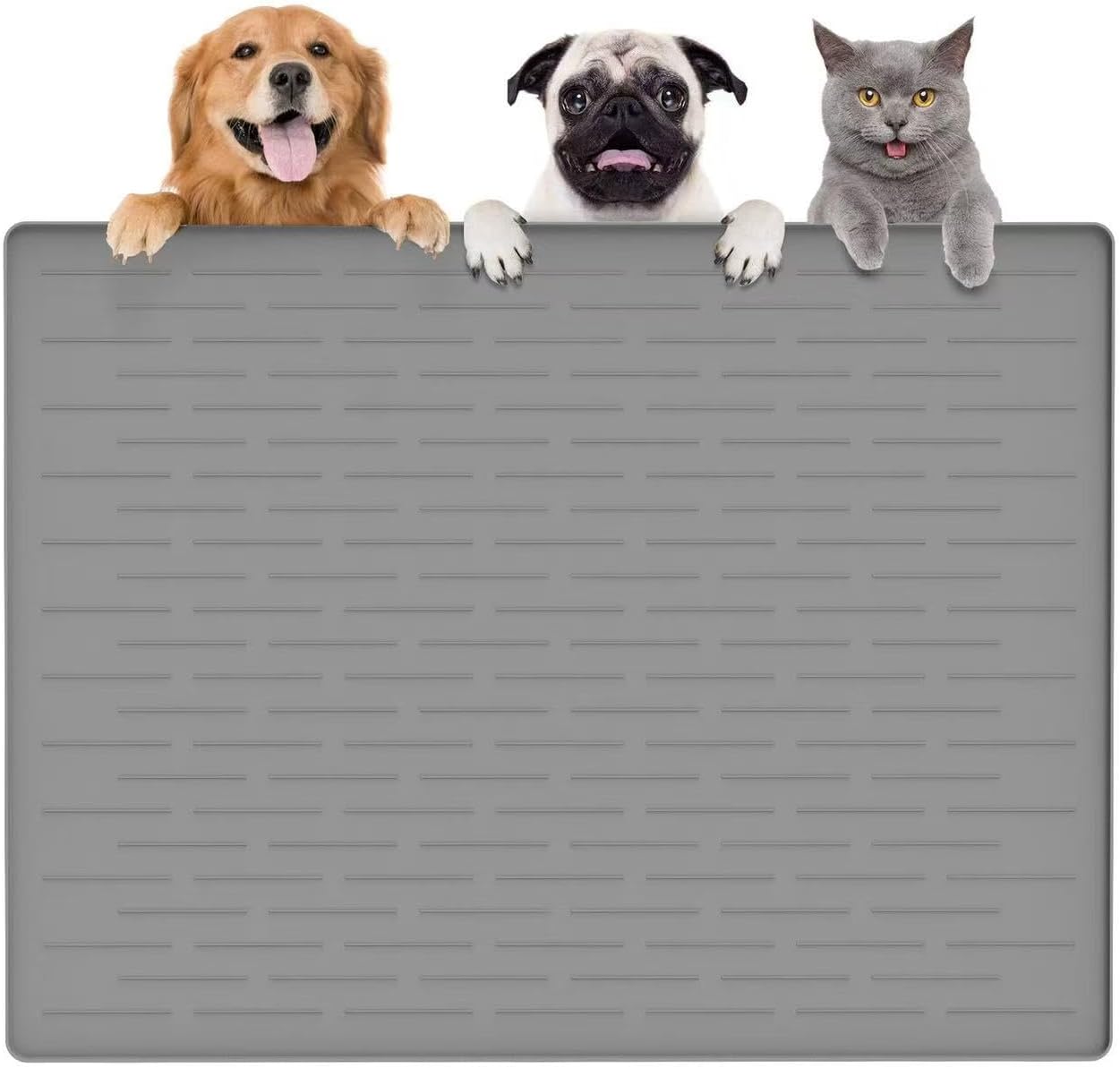 Large Dog Mats for Food and Water, 32"x24" Waterproof Pet Food Mats for Floor Nonslip Silicone Bowl Mats with Raised Edges - Pet Explorer