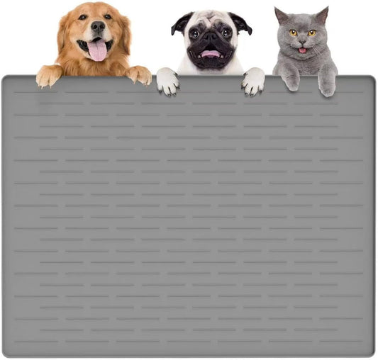 Large Dog Mats for Food and Water, 32"x24" Waterproof Pet Food Mats for Floor Nonslip Silicone Bowl Mats with Raised Edges - Pet Explorer