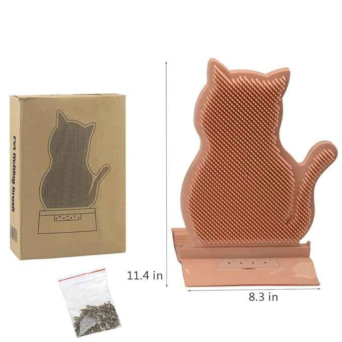 Cat Corner Self Groomer & Brush with Catnip Soft Wall Scratcher & Grooming Combs for Indoor Cats