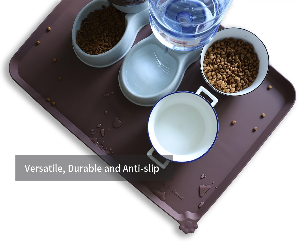 Hoki Found X-Large Silicone Non-Slip Pet Feeding Mats - Waterproof, Ideal for Dogs, Cats & Carpets - Dark Oak - Pet Explorer