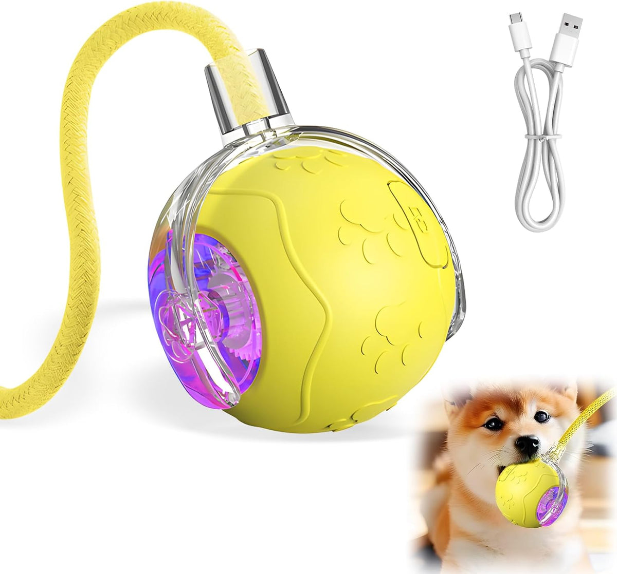 Interactive Cat Toys for Indoor Cats, 2025 New Interactive Cat Toys, Intelligent Automatic Rolling Pet Ball, Automatic Obstacle Avoidance Cat Toy Ball with Rope, Three Modes Adjustment (yellow)