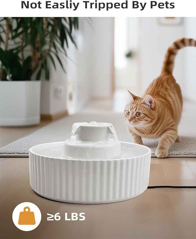 Ceramic Cat Water Fountain, 2.1L/71oz Cupcake Pet Water Fountain for Cats and Dogs, Automatic Pet Drinking Fountain with Pump, Filter & Foam (White)