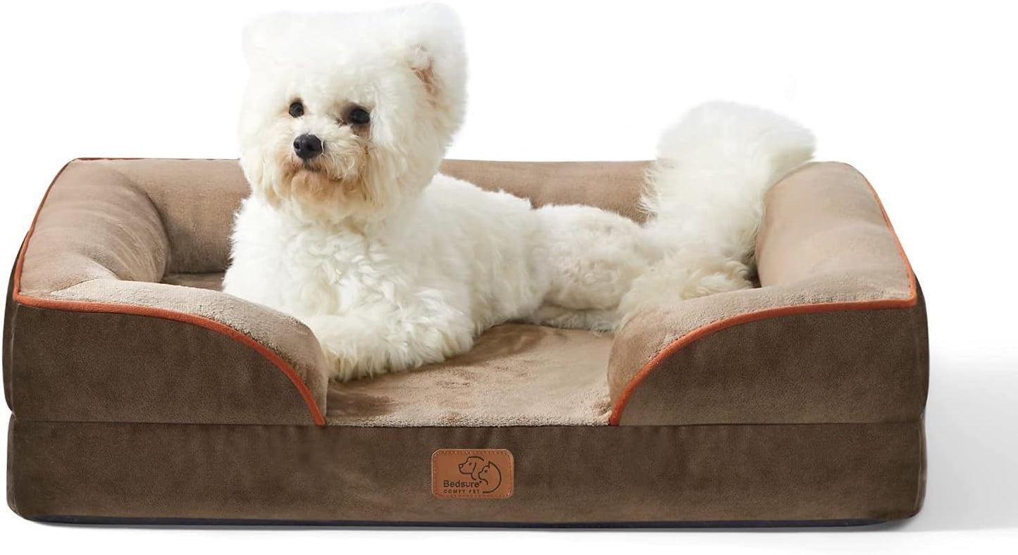 Bedsure Orthopedic Dog Bed Medium Size Dogs - Washable Medium Dog Cat Bed Waterproof, Comfort Pet Couch Sofa with Washable Removable Cover, Pets Bed with Nonskid Bottom, Brown, 28" - Pet Explorer