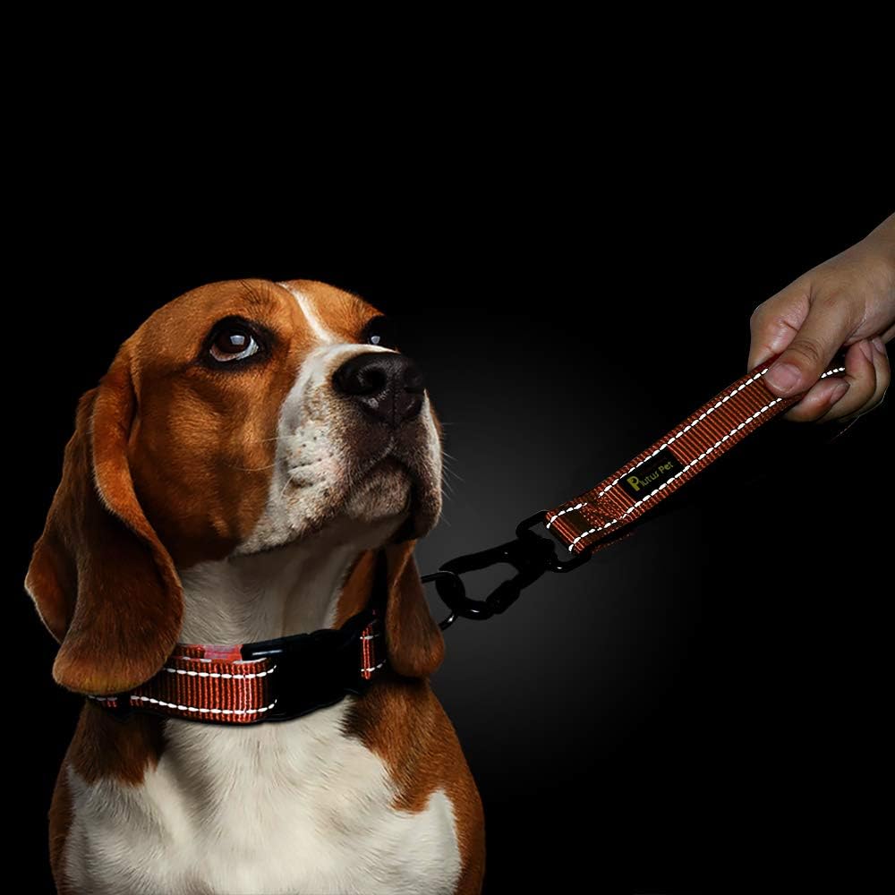 PLUTUS PET 10” Short Dog Leash, Reflective Nylon Padded Handle, Strong Traffic Leash with Carabiner Clip, Perfect for Large or Medium Dogs（10”，Orange