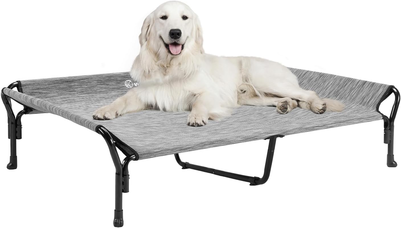 Veehoo Cooling Elevated Dog Bed, XL Raised Pet Cot with Guardrail & Slope Headrest, Durable Breathable Teslin Mesh, Non-Slip Feet, Washable Dog Couch Bed for Indoor & Outdoor, X Large, Black Silver - Pet Explorer