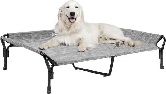 Veehoo Cooling Elevated Dog Bed, XL Raised Pet Cot with Guardrail & Slope Headrest, Durable Breathable Teslin Mesh, Non-Slip Feet, Washable Dog Couch Bed for Indoor & Outdoor, X Large, Black Silver - Pet Explorer