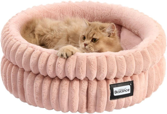 BALANCE Cat Bed Kitten Bed, Washable Round Cat Beds for Indoor Cats,Super Soft Plush Faux Fur Pet Bed for Puppy and Kitten with Anti-Slip Bottom - Pet Explorer