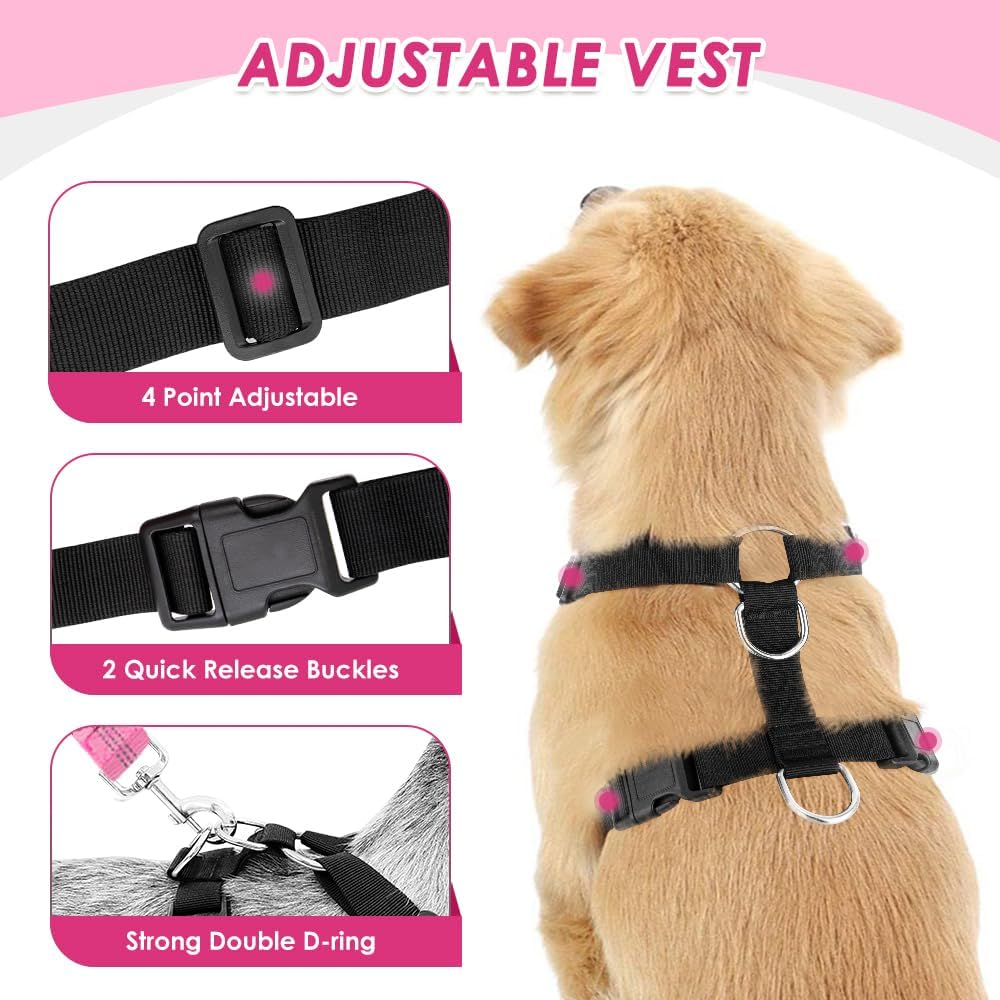 Lukovee Dog Seat Belt for Car, Adjustable Dog Car Harness for Large Medium Small Dogs, Soft Padded & Breathable Mesh Dog Seatbelt with Car Strap and Carabiner(Pink Double Clip,Large) - Pet Explorer