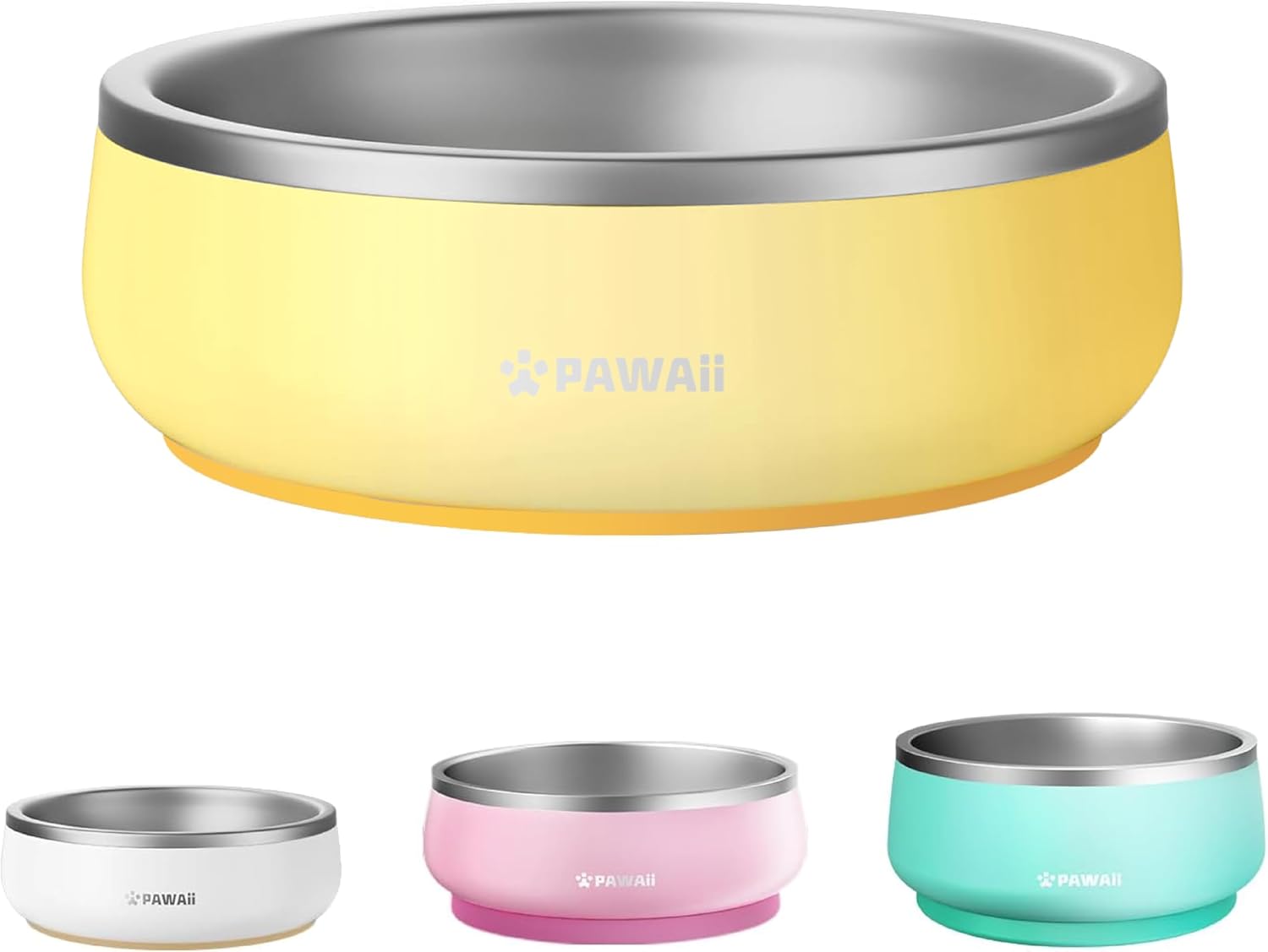Pawaii Small Dog Bowls, 12 oz. Food Water Bowl Designed for Puppies and Cats with Non-Slip Rubber Base, Upgraded Metal Insulated, Double Stainless Steel Bowls, Cheese Yellow - Pet Explorer