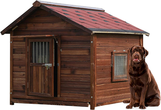 Extra Large Dog House Outdoor Made of Solid Pine Wood, Warm Doghouse, Dog House with Elevated Floor for Large Dogs, (Wood, 6XL) - Pet Explorer