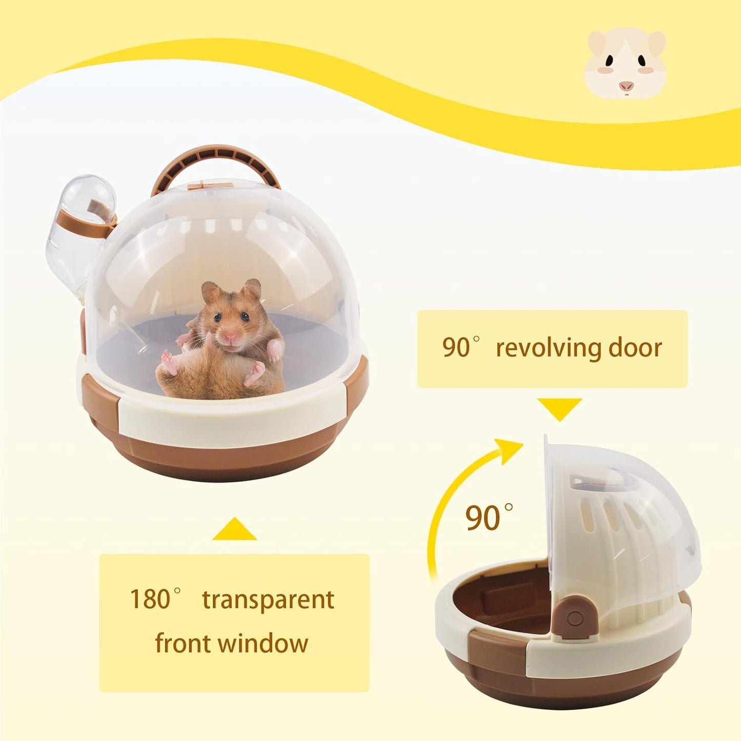 Hamster Carrier Cage Portable Cages Small Animals Carry Travel Case with Water Bottle Plastic Breathable Guinea Pig Outgoing Cage for Dwarf Hamster Ferret Chinchillas Hedgehog (Brown) - Pet Explorer