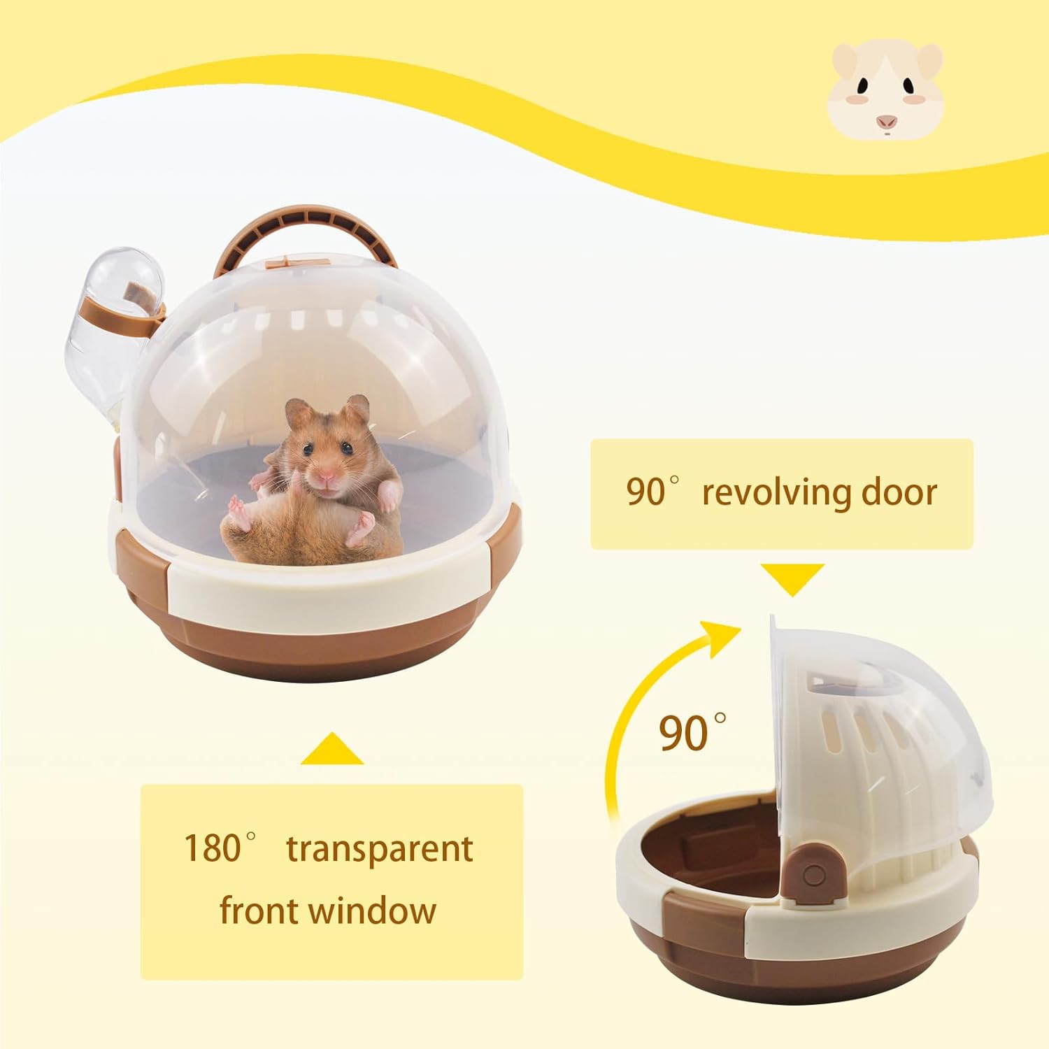 Hamster Carrier Cage Portable Cages Small Animals Carry Travel Case with Water Bottle Plastic Breathable Guinea Pig Outgoing Cage for Dwarf Hamster Ferret Chinchillas Hedgehog (Brown) - Pet Explorer