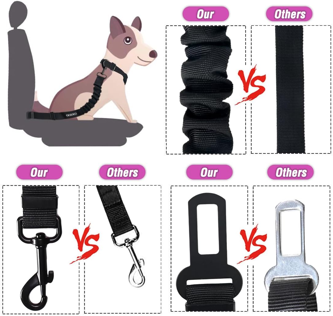 COOYOO Dog Seat Belt, Durability Retractable Dog Car Harness Adjustable Dog Seat Belt for Vehicle Nylon Pet Safety Seat Belts Heavy Duty & Elastic - Pet Explorer