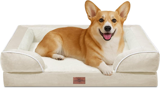 Comfort Expression Medium Dog Beds Waterproof Orthopedic Foam Dog Sofa Beds for Medium Large Dogs Comfy Pet Bed with Washable Removable Cover & Non-Slip Bottom(Medium,Beige) - Pet Explorer
