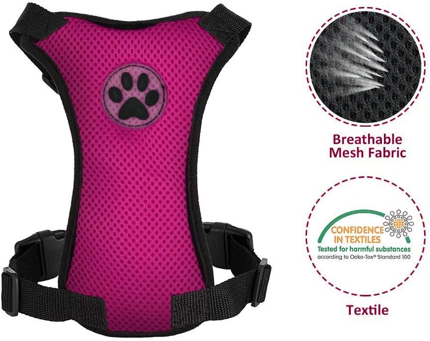 Lukovee Dog Seat Belt for Car, Adjustable Dog Car Harness for Large Medium Small Dogs, Soft Padded & Breathable Mesh Dog Seatbelt with Car Vehicle Connector Strap (Rose Red,Small) - Pet Explorer