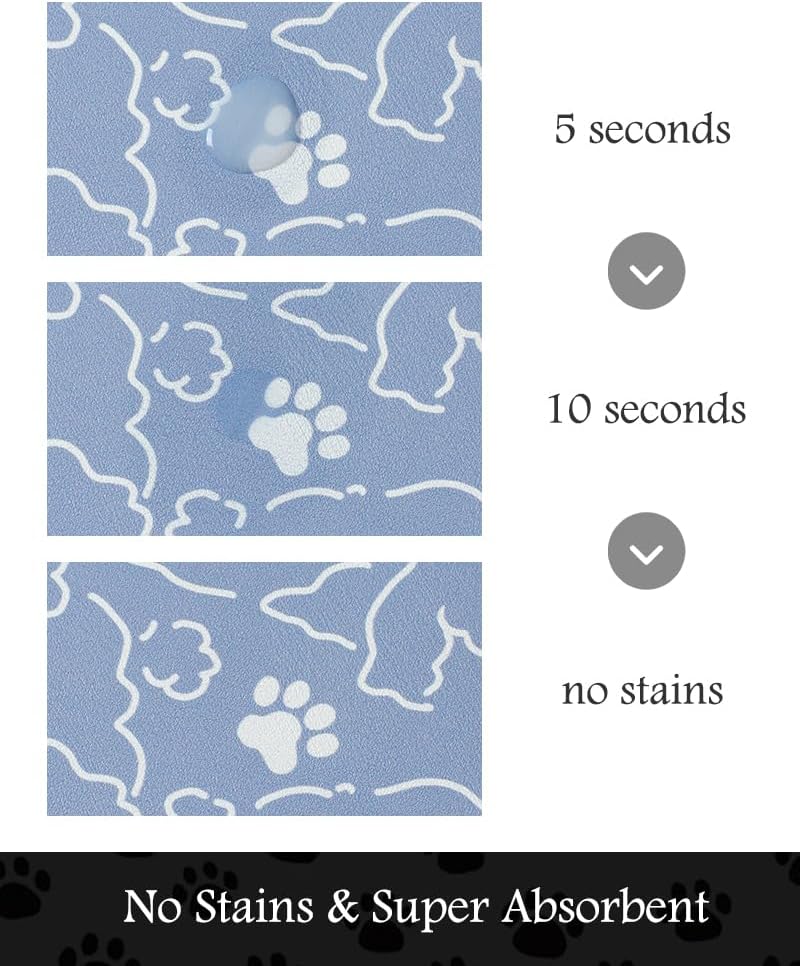 Pet Feeding Mat-Absorbent Dog Mat for Food and Water Bowl-No Stains Quick Dry Water Dispenser Mat-Dog Accessories Pet Supplies-Bowl for Messy Drinkers（BLUEDOGS,17"x28" - Pet Explorer