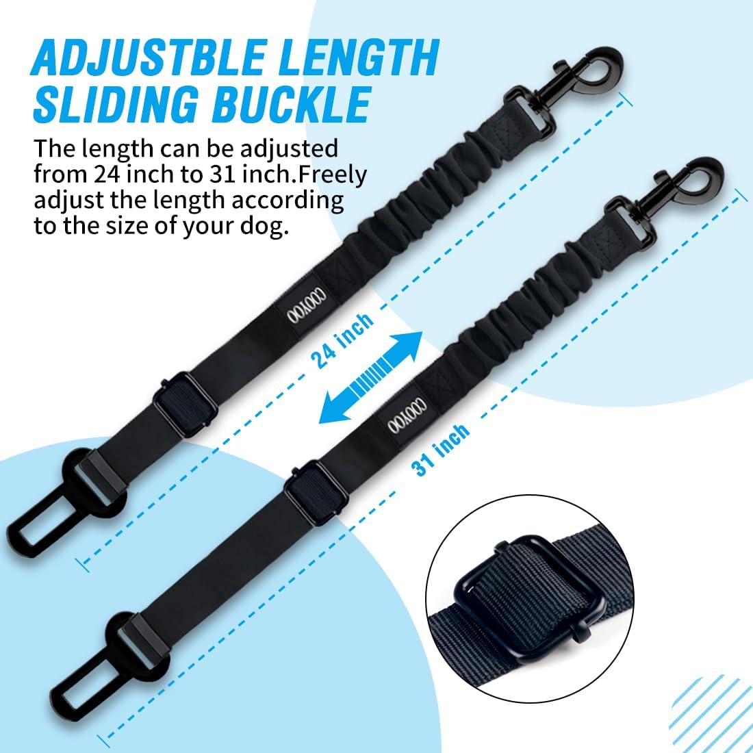 COOYOO Dog Seat Belt,3 Piece Set Retractable Dog Car Harness Adjustable Seat Belt for Vehicle Nylon Pet Safety Seat Belts Heavy Duty & Elastic - Pet Explorer