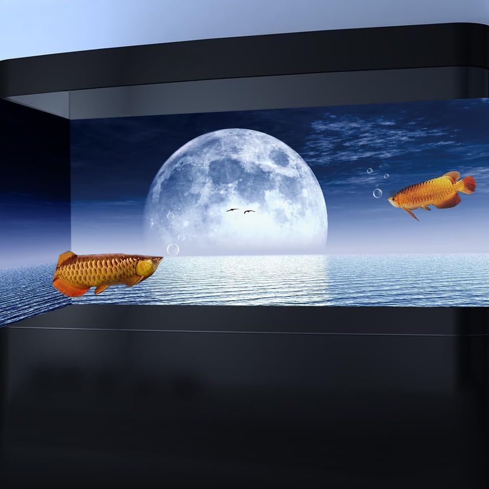 Moon Aquarium Background,Cool Sea Galaxy Parallel Space Themed Fish Tank Background, Cool Terrarium Background 36X24IN with 8 EVA Double-Sided Tape - Pet Explorer