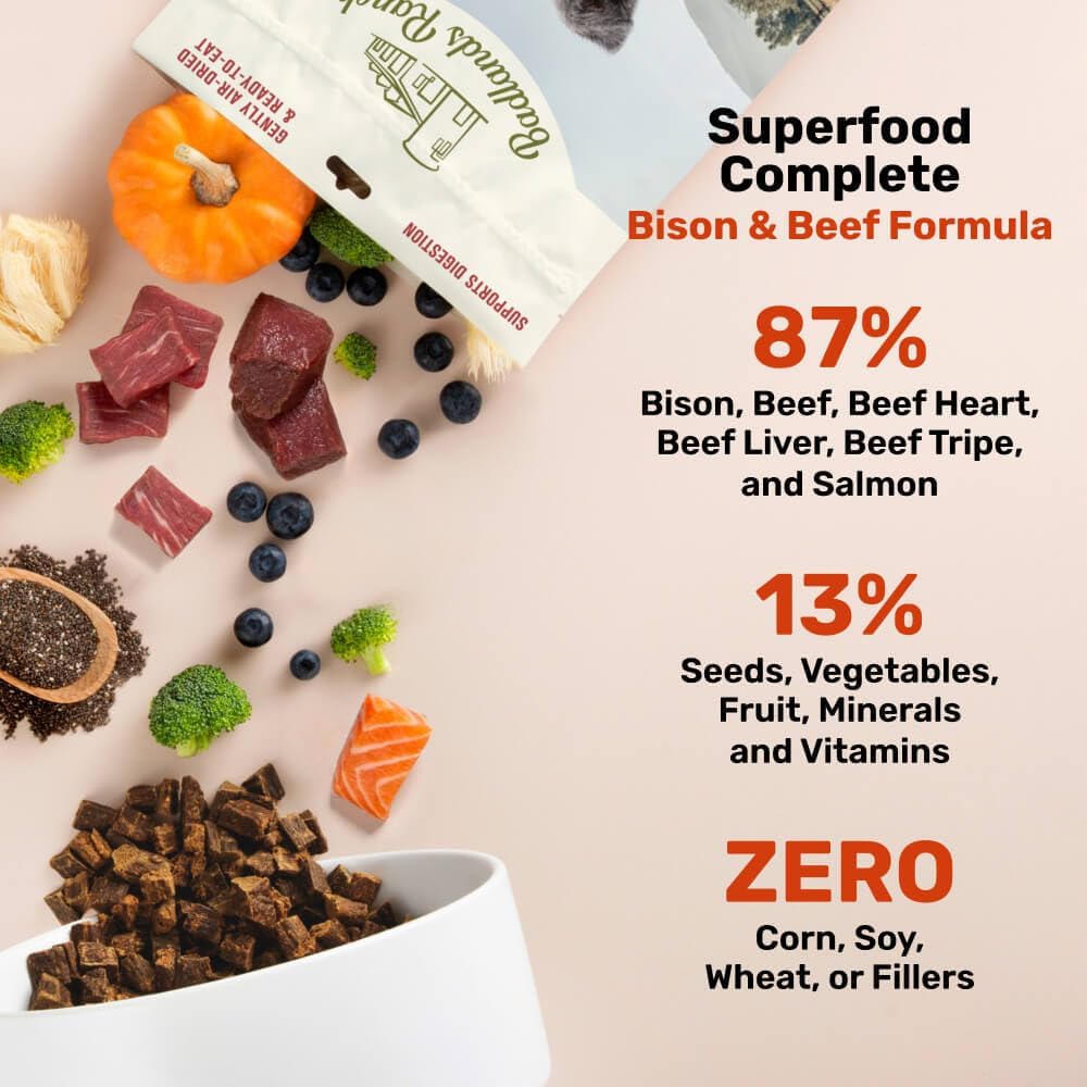 BADLANDS RANCH - Superfood Complete, Air-Dried Adult Dog Food - High Protein, Zero Fillers, Superfood Nutrition by Katherine Heigl (64 oz, Beef & Bison Formula)
