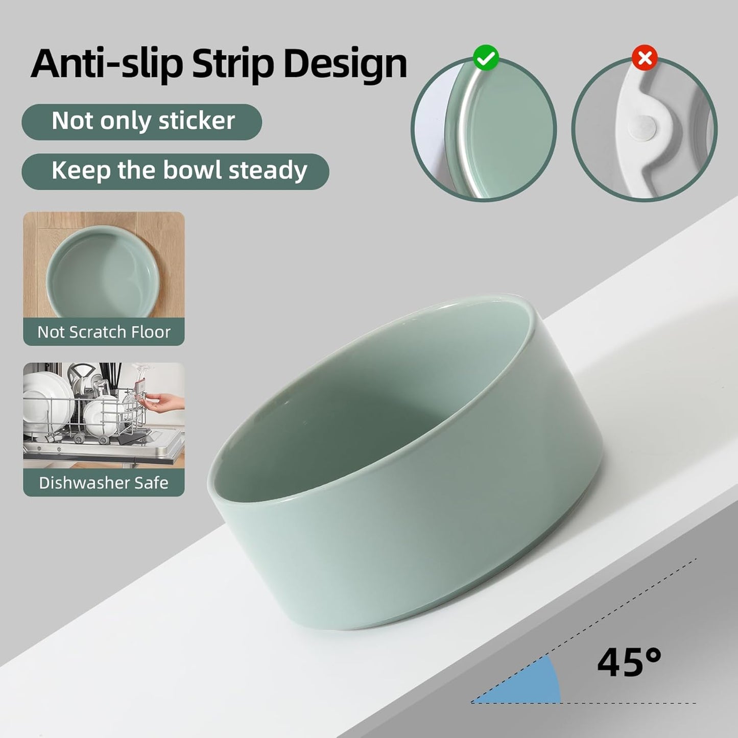 Ceramic 8.2inch Raised Dog Bowl with Stand for Large - Breed Dogs, Pet Food and Water Feeder(Single Bowl with Stand - Light Green) - Pet Explorer