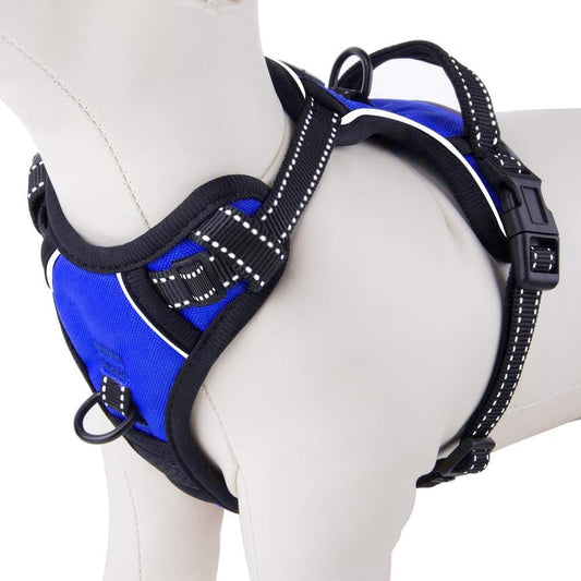PHOEPET No Pull Dog Harnesses for Small Puppies Reflective Adjustable Front Clip Vest with 2 Metal Leash Attachment Hooks Soft Handle [Over The Head Design](L, Royal Blue) - Pet Explorer