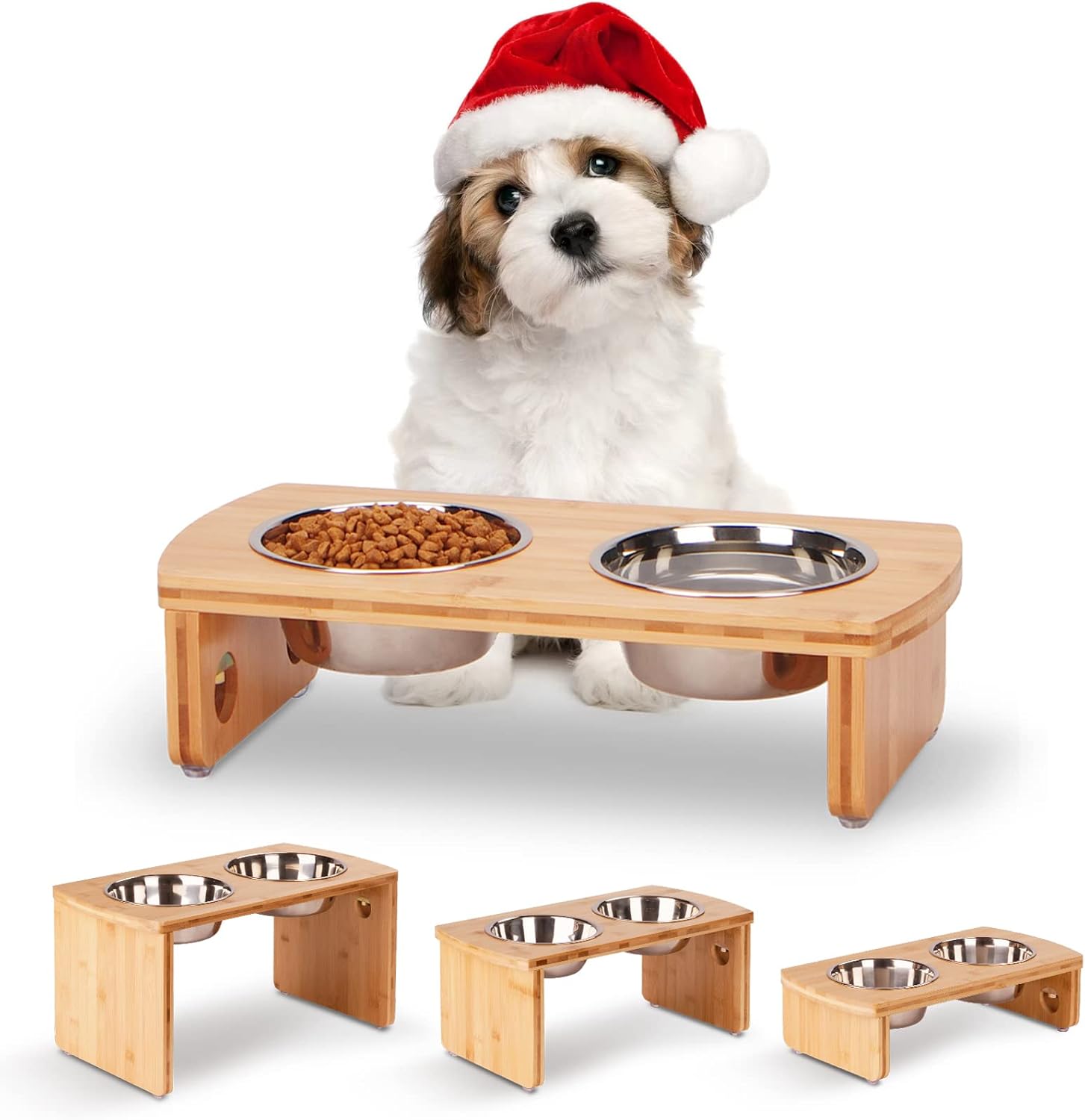 Elevated Dog Bowls, Bamboo Raised Dog Bowl for Small Dogs & Cats, with 2 Stainless Steel Bowls (4'' Tall-20oz Bowl, Natural) - Pet Explorer