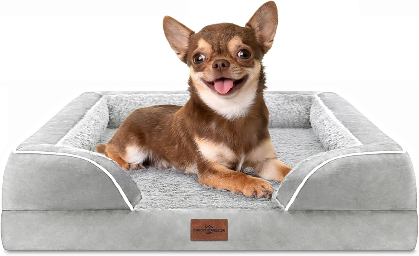 Comfort Expression Small Dog Beds Waterproof Orthopedic Foam Dog Sofa Beds for Small Dogs Comfy Pet Bed with Washable Removable Cover & Non-Slip Bottom(X-Small,Grey White) - Pet Explorer
