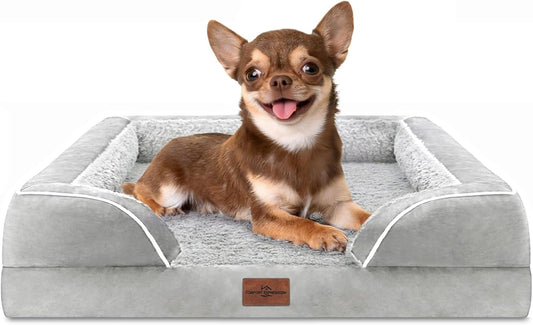 Comfort Expression Small Dog Beds Waterproof Orthopedic Foam Dog Sofa Beds for Small Dogs Comfy Pet Bed with Washable Removable Cover & Non-Slip Bottom(X-Small,Grey White) - Pet Explorer