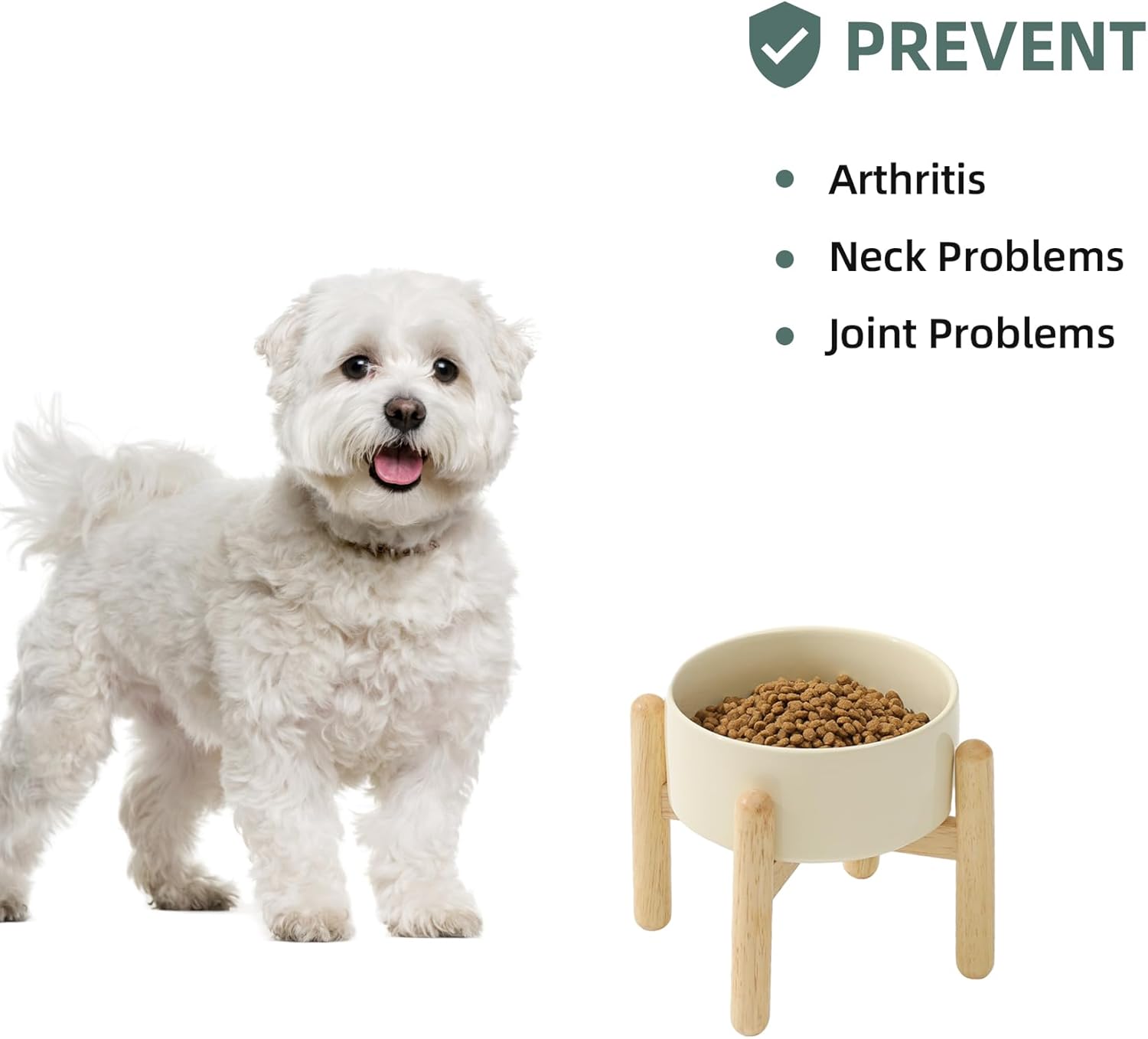Ceramic 6.1inch Raised Dog Bowl with Stand for Small and Medium Dog Dish Pet Food and Water Bowl (Single Bowl with Stand - Beige) - Pet Explorer