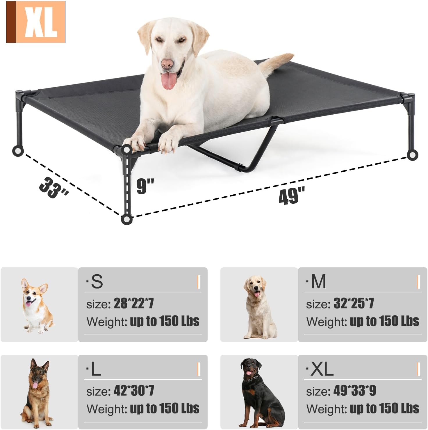 XL Elevated Dog Bed for Large Dogs, Extra Raised Dog Cot Beds, Heavy Duty Pet Cots with Durable Supportive Teslin Recyclable Mesh, Indoor & Outdoor Pet Bed - Pet Explorer