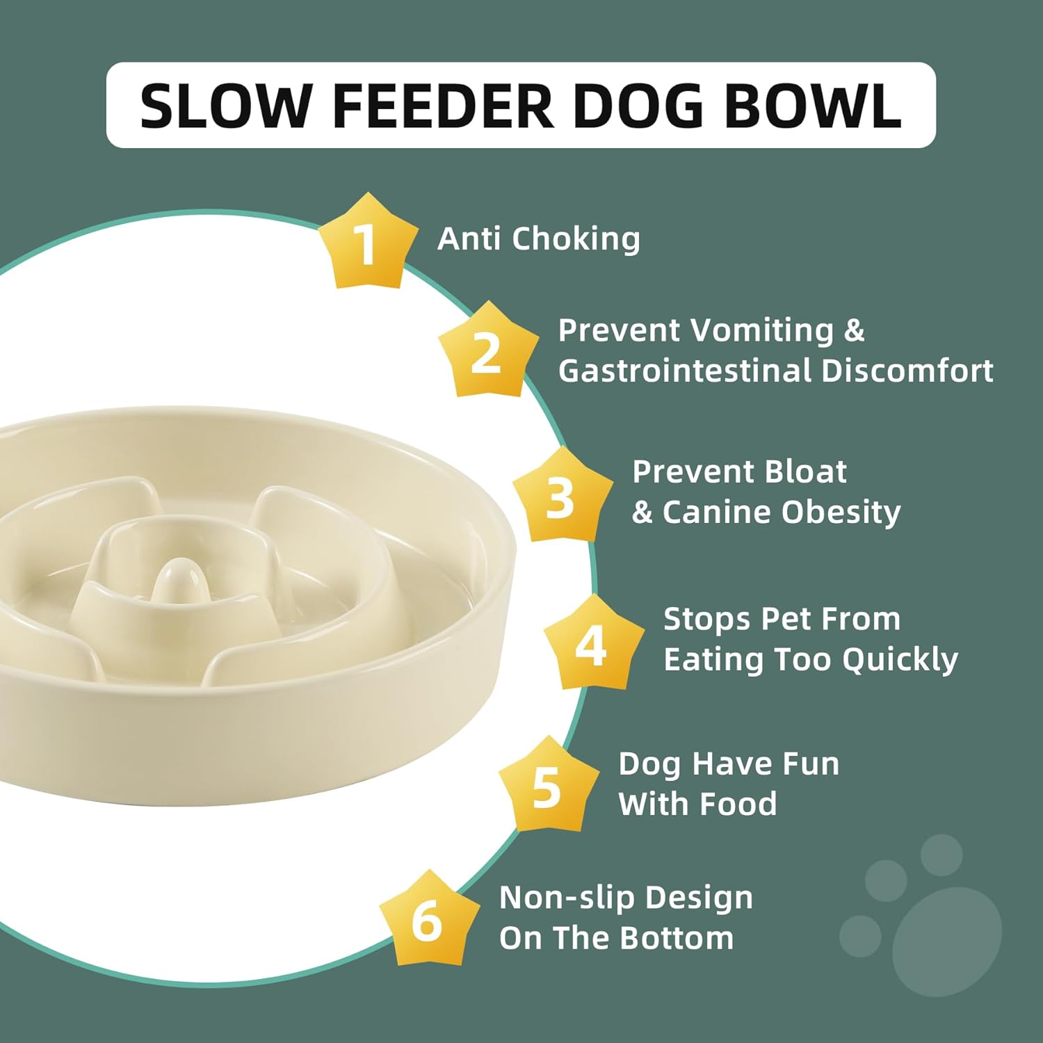 9.5inch Ceramic Slow Feeder Dog Bowl for Large Dog, Puzzle Food Dish, Anti-Gulping, Pet Slow Feeder, Stop Bloat, Preventing Choking (Single Bowl-Beige) - Pet Explorer