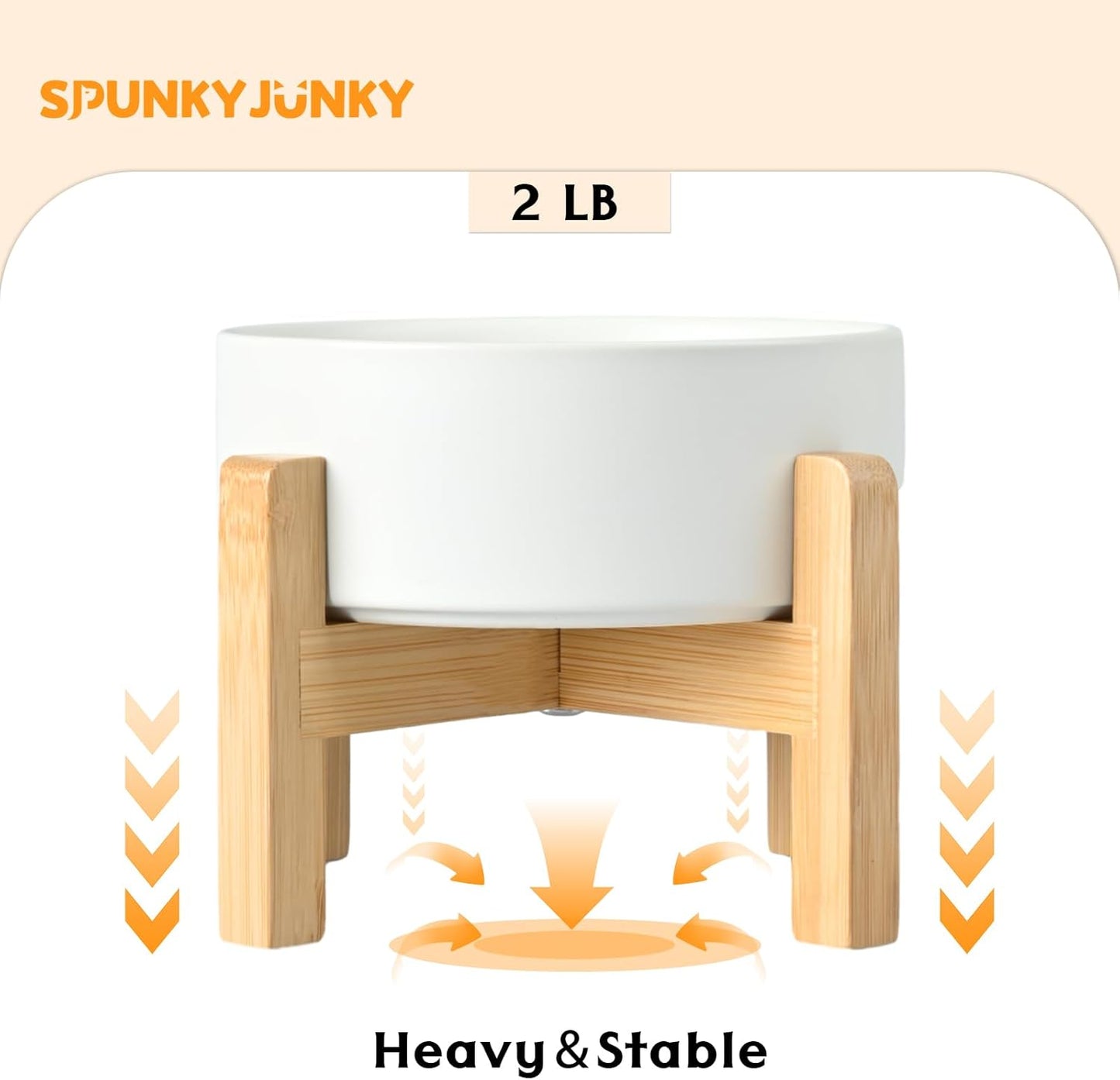 SPUNKYJUNKY Ceramic Elevated Dog Bowls 2 Pack - 6.1inch Raised Dog Bowls with Non-Slip Wooden Stand for Medium Dogs Dishwasher Safe(White,28.7OZ*2) - Pet Explorer
