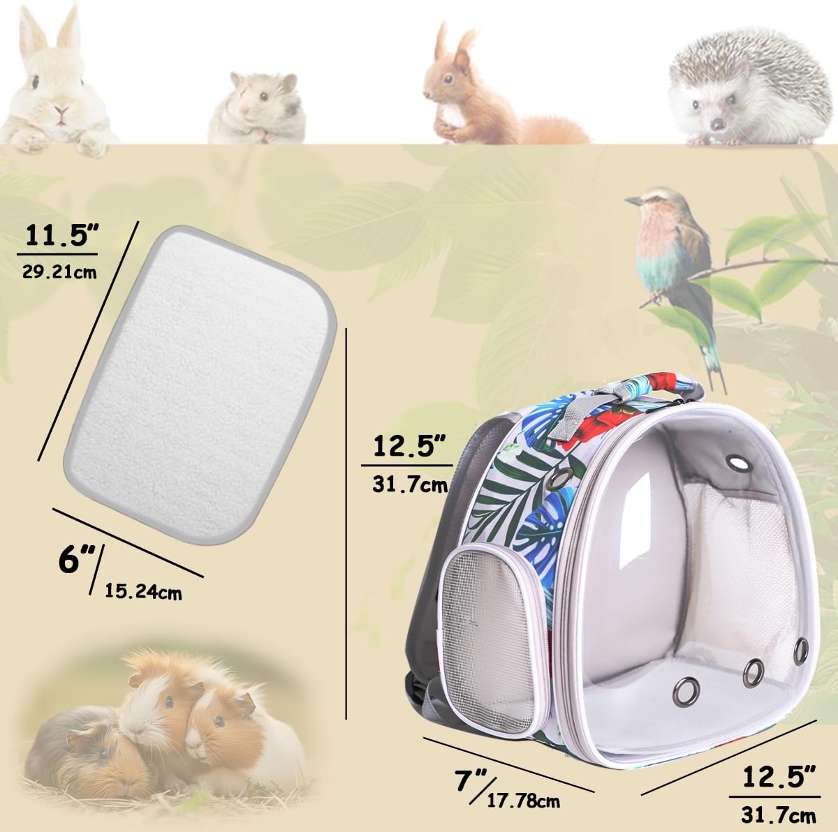 Hamster Backpack Carrier,Bearded Dragon Carrier Backpack for Kids with Clear Bubble Window,Small Animal Travel Backpack for Guinea pig Hedgehog Rat,Sugar Glider Airline Approved (Multicolor, Backpack) - Pet Explorer