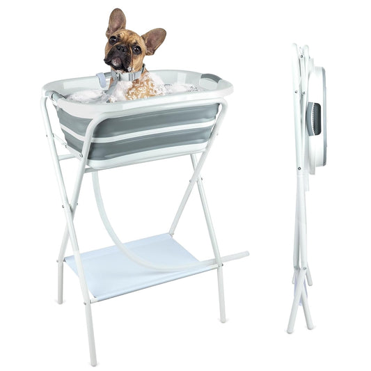 BWOGUE 2 in 1 Portable Dog Bath Tub Elevated Collapsible Dog Bathtub Washing Station with Drainage Hole for Bathing, Shower and Grooming, Pet Tub for Puppy Small Medium Dogs Indoor and Outdoor - Pet Explorer