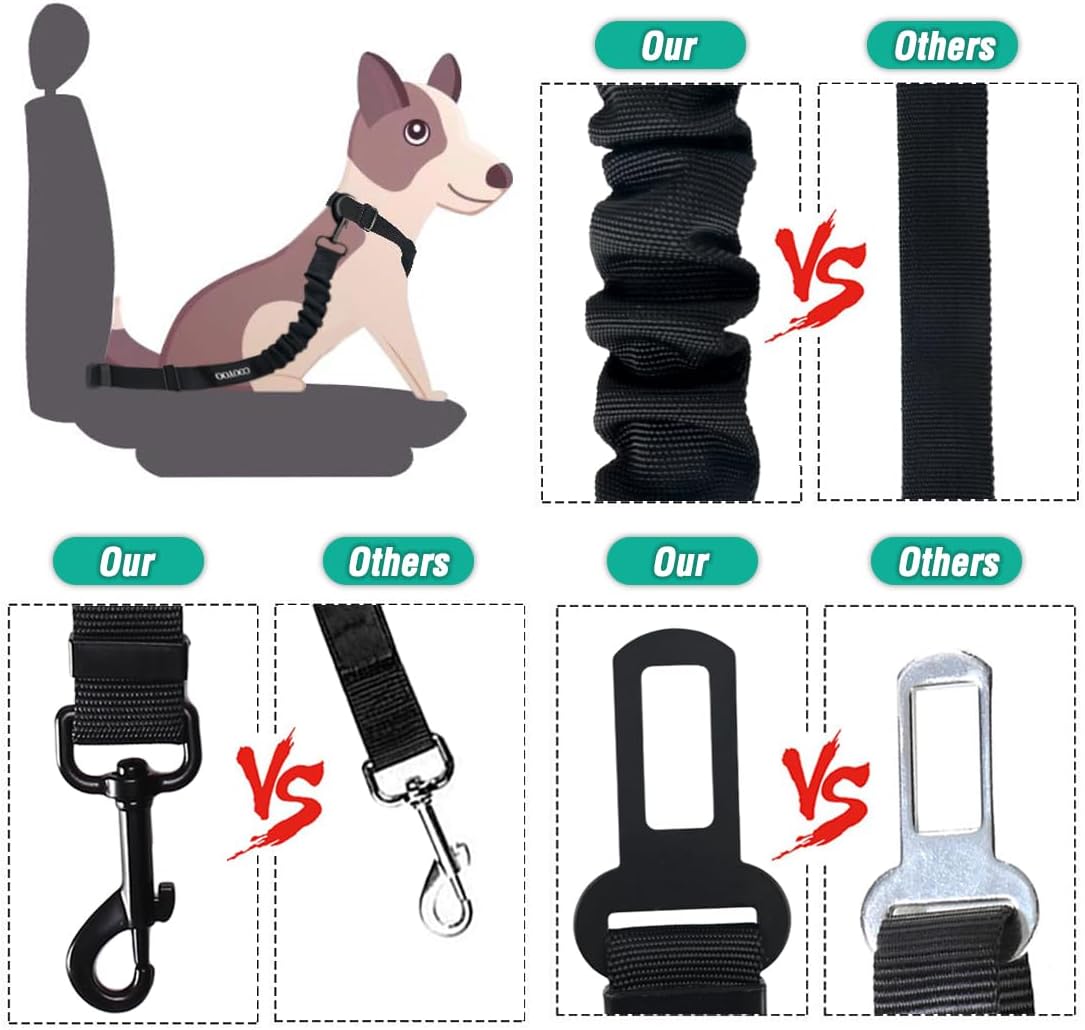 COOYOO Dog Seat Belt, Durability Retractable Dog Car Harness Adjustable Dog Seat Belt for Vehicle Nylon Pet Safety Seat Belts Heavy Duty & Elastic - Pet Explorer