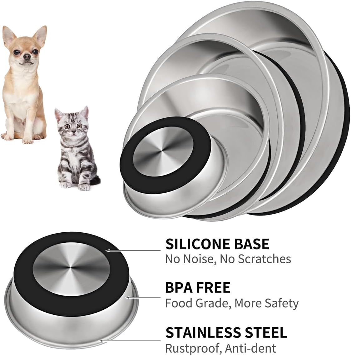 Taglory 2 Cup Stainless Steel Dog Bowls Set of 2 for Food and Water, Silicone Base Anti-Slip, Rust Resistant, Extra Thick Metal Dog Bowl for Cats and Puppies, 17oz, Black - Pet Explorer