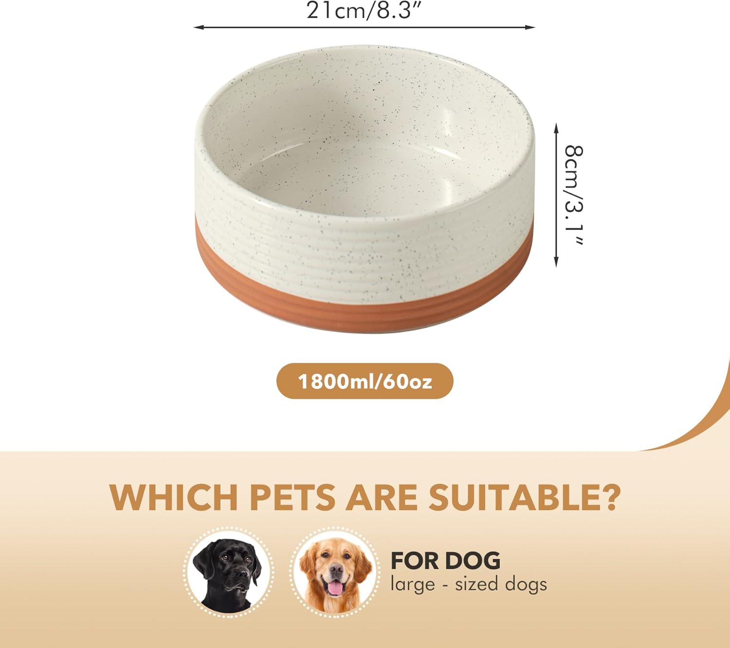 Ceramic 8.2inch Dog Bowl for Large Breed Dogs, Anti-Slip and Weighted Pet Food and Water Dishes(Single Bowl, Vanilla White) - Pet Explorer