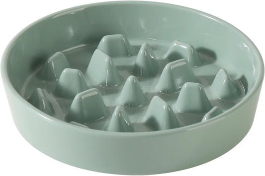 Ceramic 9.5 inch Dog Bowl Slow Feeder, Slow Pet Food Dish for Large Dog, Stop Bloat, Preventing Choking(Single Bowl,Light Green) - Pet Explorer
