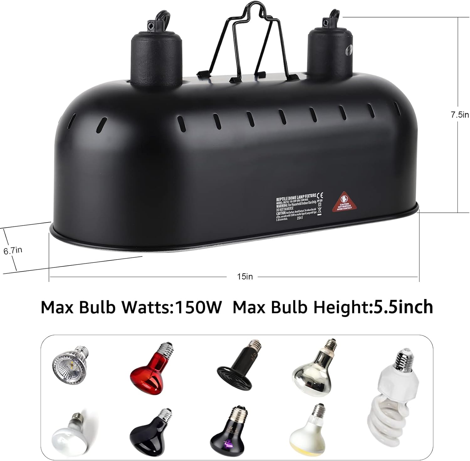 15inch Dual Reptile Light Fixture, Max 150W Dual Reptile Heat Lamp Fixture with 100W Basking Spot Lamp Bulb and 26W UVB Heat Bulb for Bearded Dragon Terrarium and Tortoise Habitat - Pet Explorer