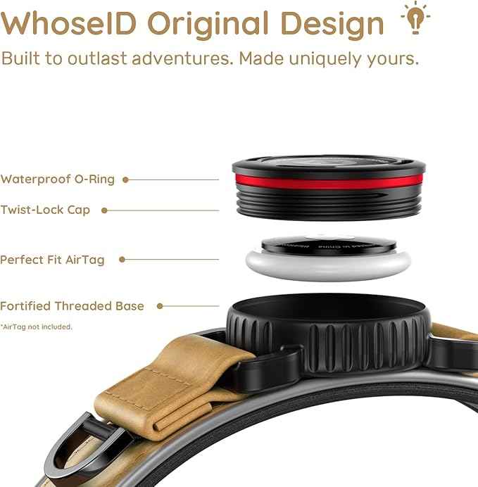 WhoseID Premium Leather Dog Collar for Large Dogs - IPX8 Waterproof AirTag Dog Collar | Magnetic Buckle Heavy Duty Collar | 450LB Escape-Proof | Reflective Dog Collar with AirTag Holder
