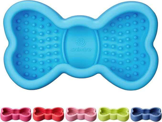 Lick Mat for Dogs, Animire Anti-Spilled Bow Tie Lick Bowls for Anxiety Relief, Silicone Slow Feeder Licking Pad with Suction Cups, Freezeable Dog Enrichment Toy for Boredom(Light Blue,S)