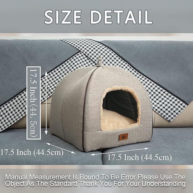 Cat Bed - Cat Cave House Tent with Washable Cushioned Pillow, Soft Kitten Beds, Pet Furniture (Large, Beige) - Pet Explorer