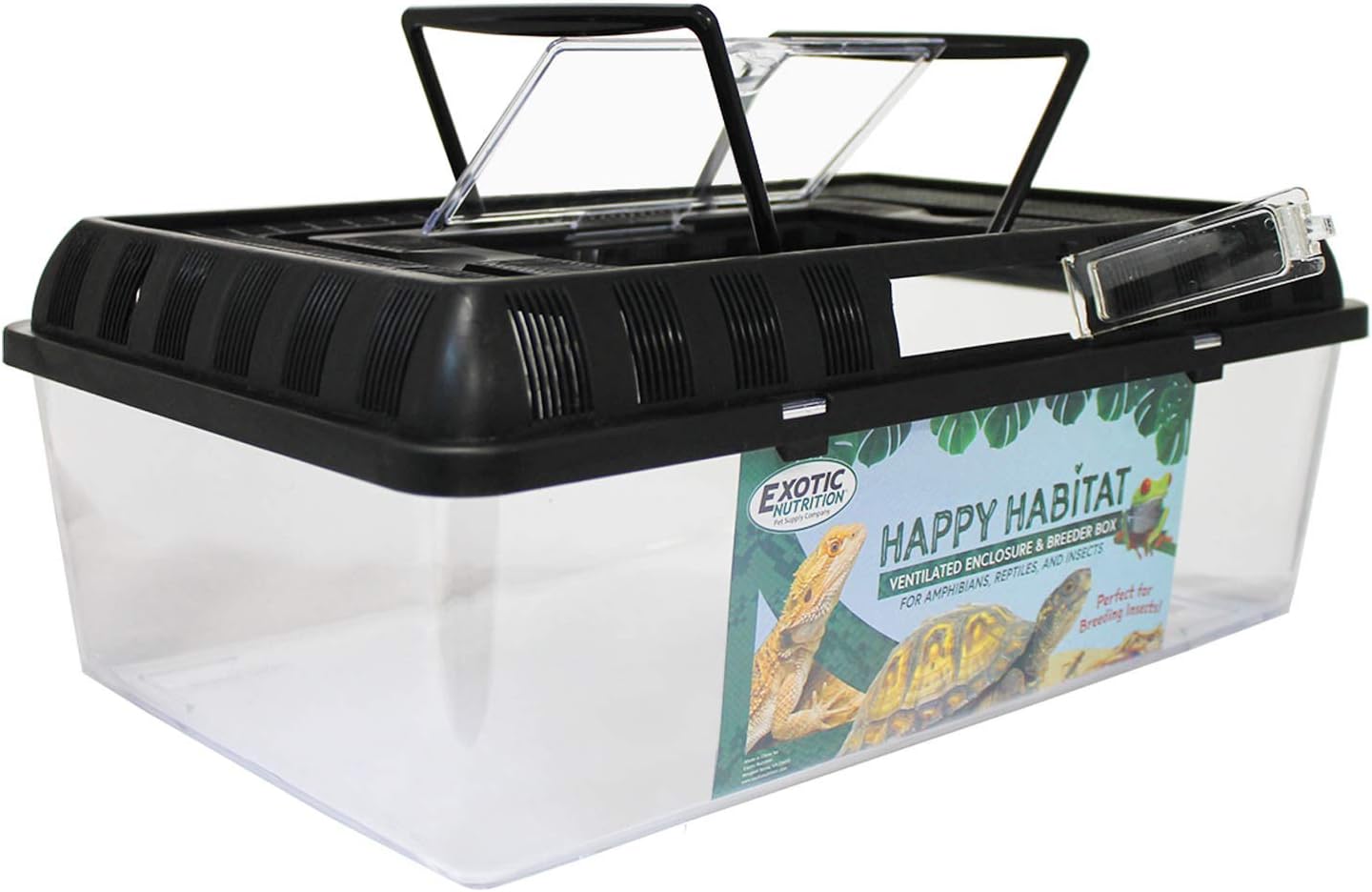 Happy Habitat (Large) - Ventilated Enclosure & Breeder Box - for Live Feeder Insects, Reptiles, Amphibians & Other Small Pets - Durable Plastic Portable Terrarium - Pet Explorer