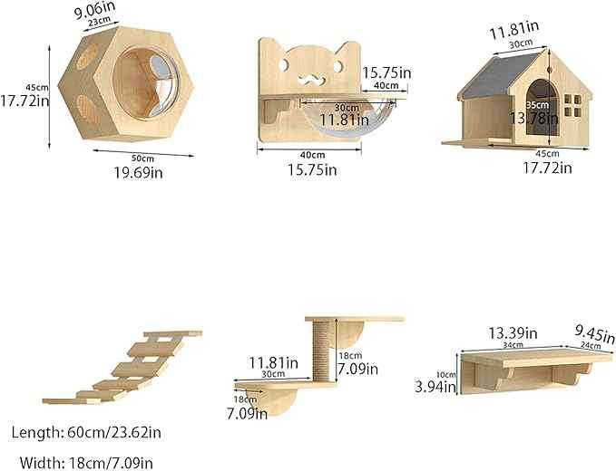 Cat Climbing Wall Mounted Cat Bed Wooden Includes House Bridge Tree Steps and Scratcher (color01)