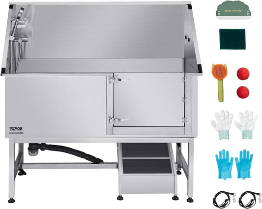 VEVOR Stainless Steel Dog Washing Station, Professional 62 inch Pet Grooming Tub w/Ramp, PE Water Filter Board, Faucet & Showerhead & Soap Holder Bathtub for Large & Medium & Small Pets (Right Door) - Pet Explorer