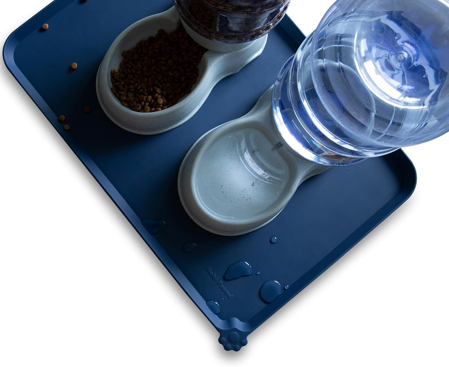 Hoki Found Large Silicone Pet Food Mat - Non Slip Dog, Cat Bowl Mat Tray - Waterproof Feeding Placemat - Indigo Ink - Pet Explorer