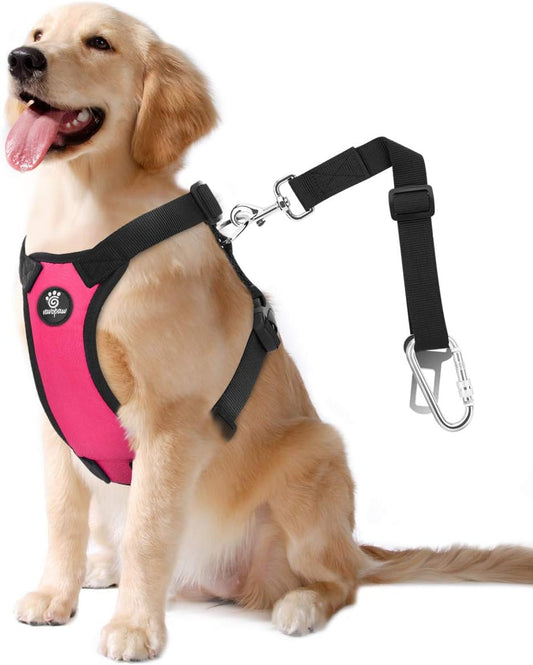 Dog Seat Belt, Safety Vest Dog Car Harness with Adjustable Buckle Dog Seat Belt for Vehicle Nylon Pet Safety Seat Belts Heavy Duty(L, Magenta) - Pet Explorer