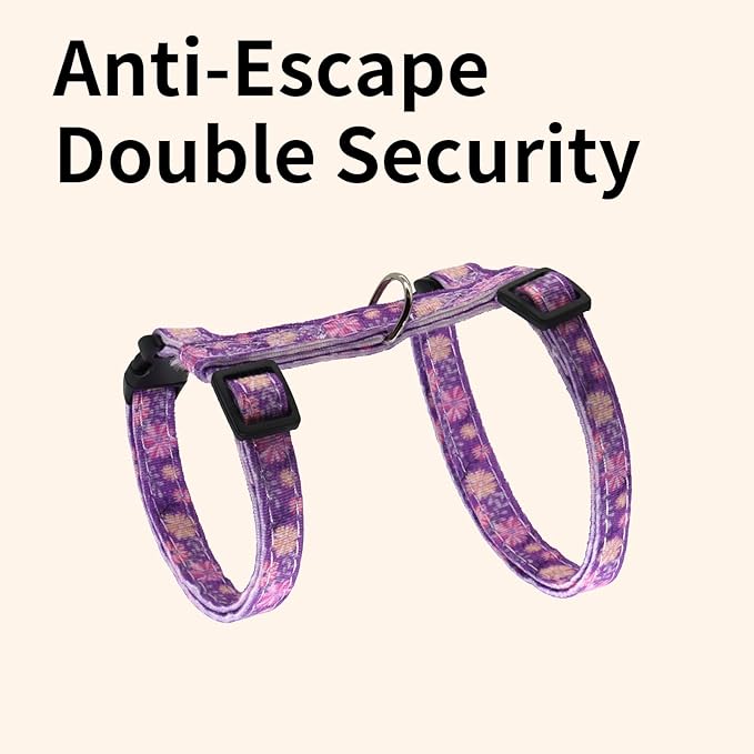 Cotton Cat Harness and Leash Set, Escape-Proof Adjustable Soft Harness for Kitten, Small & Large Cats, Ideal for Travel & Outdoor Walking (Flower)