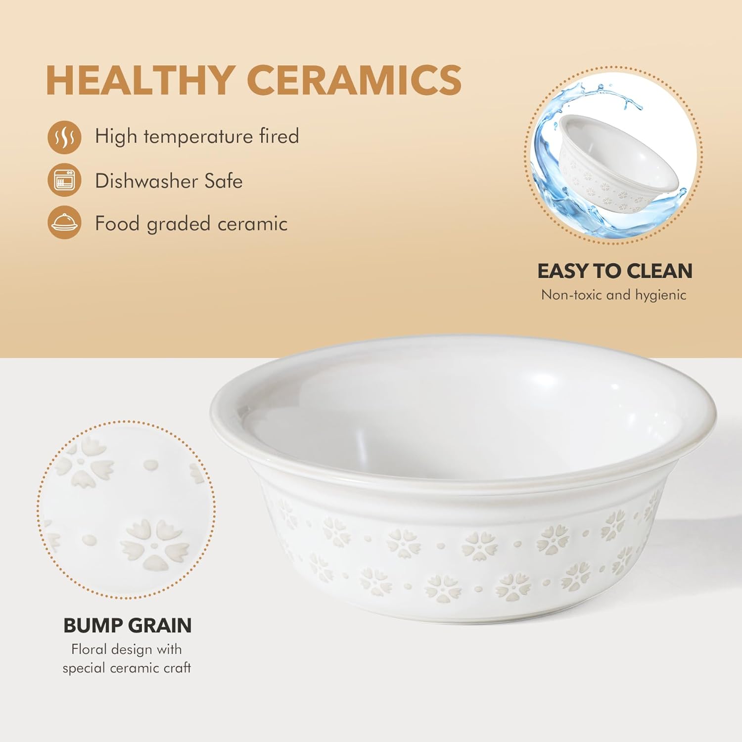 Ceramic 8.7inch Dog Bowl for Large Dog, Basic Food and Water Bowl for Replacement, Wide Opening Rounded Edge(Single Bowls, Reactived Glaze -White) - Pet Explorer
